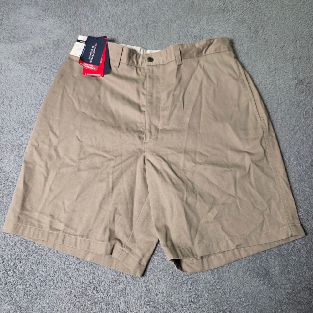 Roundtree & Yorke Mens 36 Shorts Khaki Flat Front Twill Wrinkle Resistant NWT